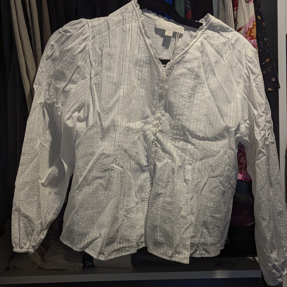 White Lace Trim Blouse